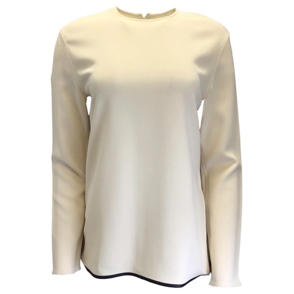 VICTORIA BECKHAM IVORY / BLACK LAMBSKIN LEATHER TRIMMED CREPE TOP - Picture 1 of 4